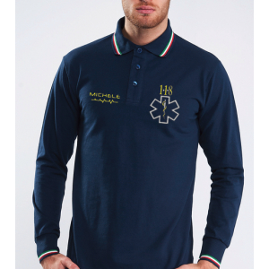 Polo Blu Navy - Manica Lunga - Personalizzabile 