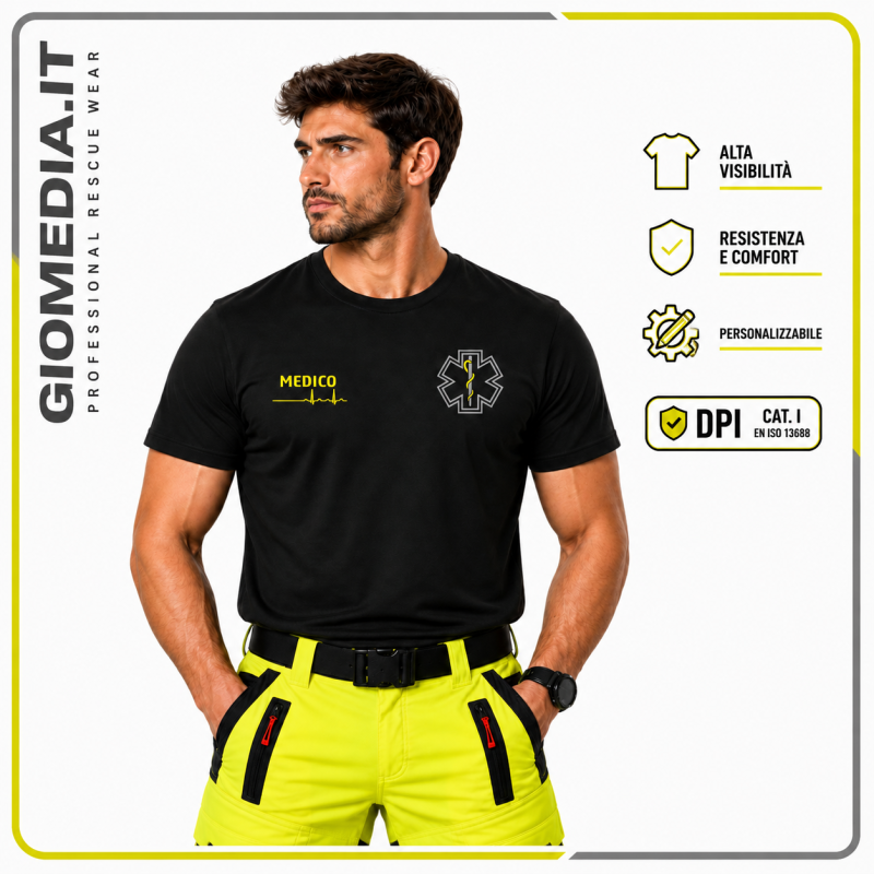 T-SHIRT DA SOCCORSO UNISEX NERA