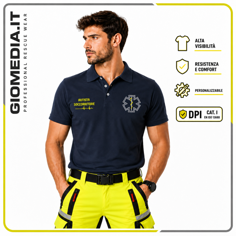 Polo Unisex per Soccorritori in Cotone Blu Navy | GioMedia