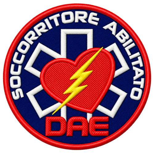 PATCH RICAMATA ROTONDA "SOC. ABILITATO DAE" CON VELCRO DIAM. 7