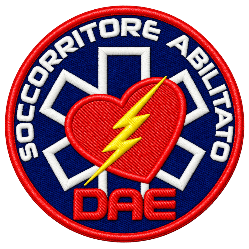 PATCH RICAMATA ROTONDA "SOC. ABILITATO DAE" CON VELCRO DIAM. 7