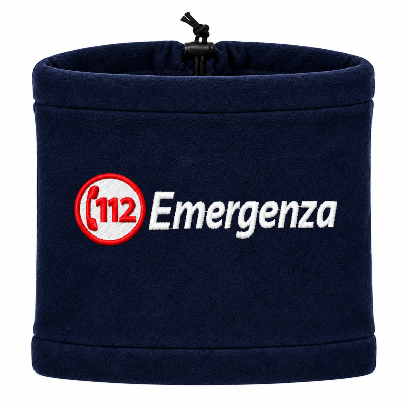 SCALDACOLLO IN PILE BLU NAVY RICAMATO 112 EMERGENZA