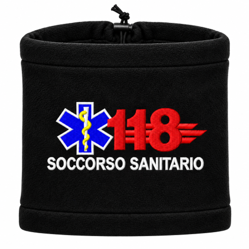 Scaldacollo in pile nero ricamato 118 Soccorso Sanitario