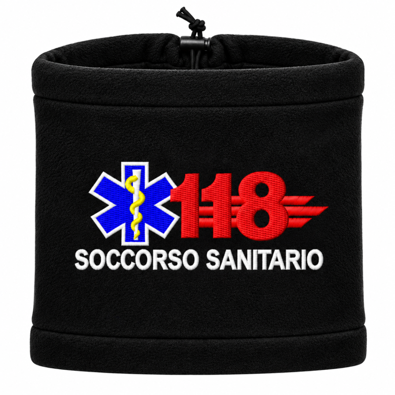 Scaldacollo in pile nero ricamato 118 Soccorso Sanitario