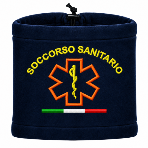 Scaldacollo in pile blu navy ricamato Soccorso Sanitario con tricolore italiano