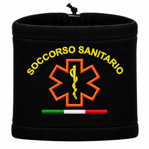 Scaldacollo in pile nero ricamato Soccorso Sanitario con tricolore italiano