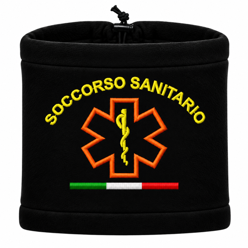 Scaldacollo in pile nero ricamato Soccorso Sanitario con tricolore italiano