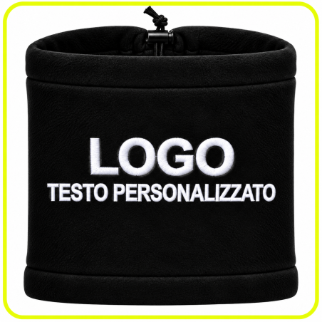 Scaldacollo in pile nero ricamato personalizzato con logo e testo